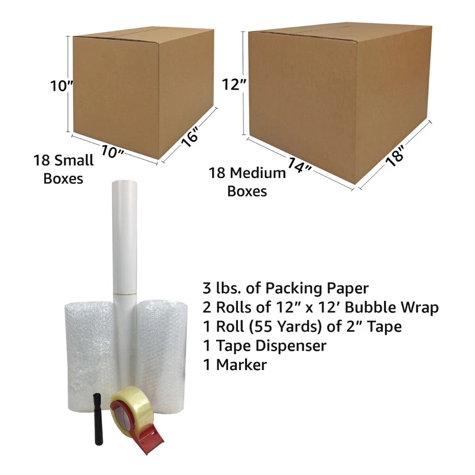 UBMOVE 36 Moving Boxes 2 Room Basic Moving Kit, Tape, Bubble, Packing Paper - Image 2 of 4