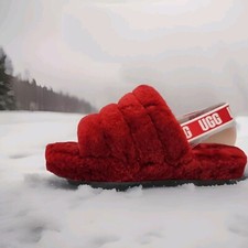 UGG Women's Fluff Yeah Slide Slipper Red Currant NEW