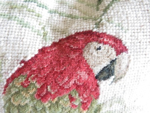 French Chick Aubusson style Petit Point Needlepoint Pillow Bright Parrot Bird - Picture 2 of 11