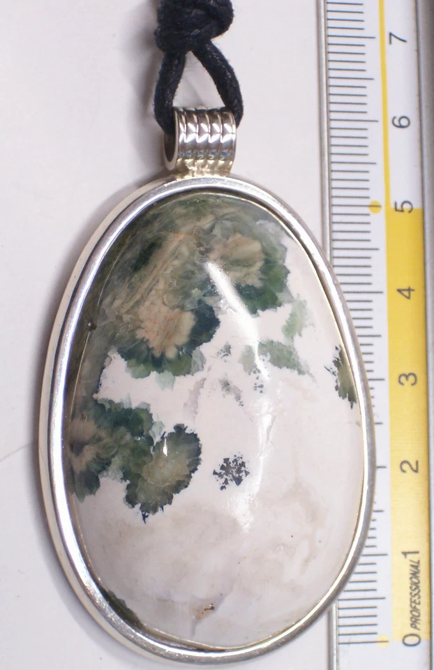 Ciondolo in ARGENTO 925 con DIASPRO OCEANO (Orbicolare) naturale e girocollo - Immagine 2 di 3