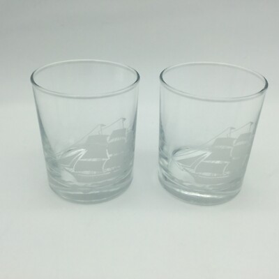 2  Pasabahce Etched Clipper Ship  Old Fashioned Set Whiskey Rocks