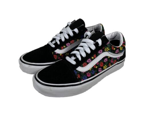 Vans Old Skool Classic Low Black Floral Design Trainers UK 4