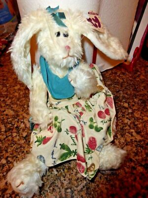 Ty BLOOM collectible dressed stuffed white rabbit w long floppy ears~CA