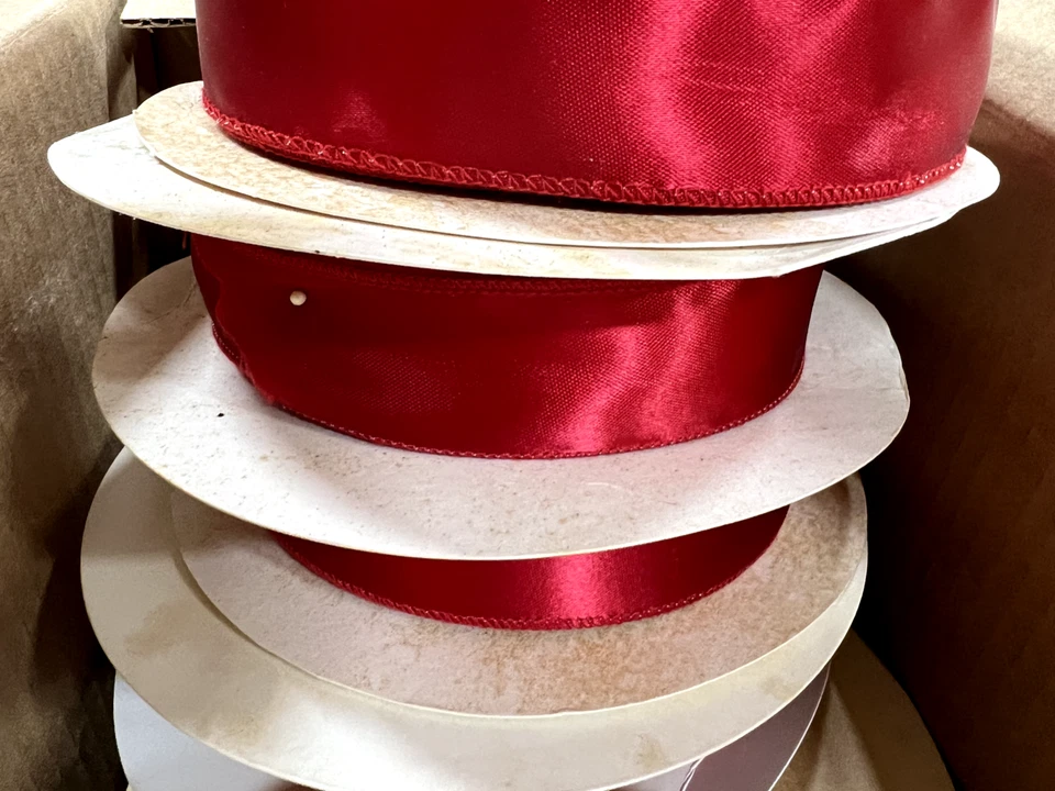 Red Satin WIRED ribbon (box of 6/50 yards each).  300 yards total   1 3/8" wide - Image 4 of 4