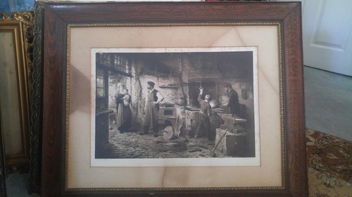 1800's Antique "Blacksmith shop" peint PAR.DE.BRAEKELEER PRINT - 第 1/8 張圖片