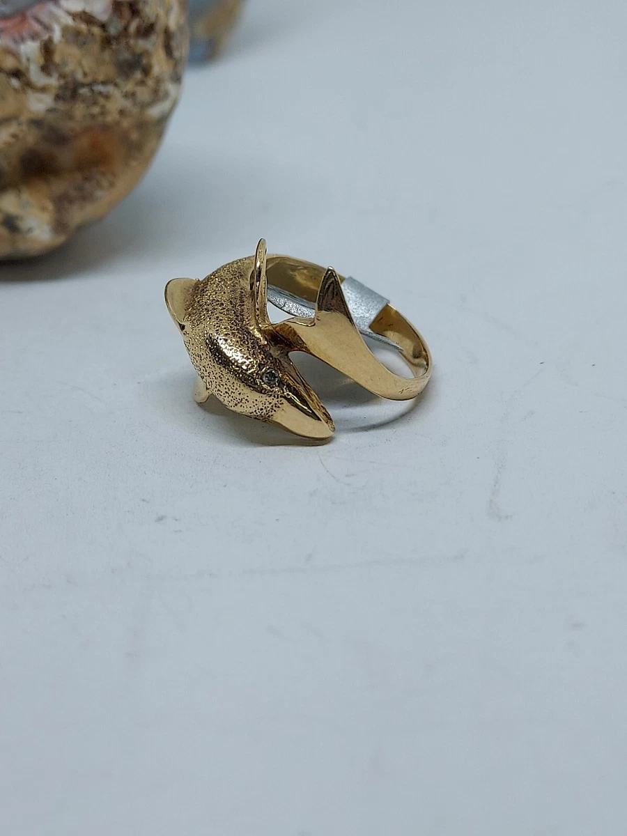 18K Yellow Gold Dolphin Ring Ocean Lover Gift Dainty Dolphin Ring Animal  Ring | eBay