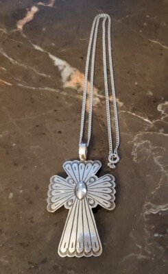 Arnold BlackGoat Native American Navago Sterling Silver Cross Pendant Necklace