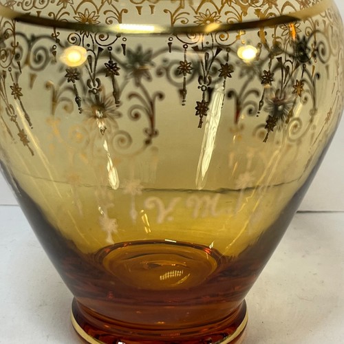 Gold overlay Amber Glass vase Vintage small 5-1/4" tall - Picture 5 of 5
