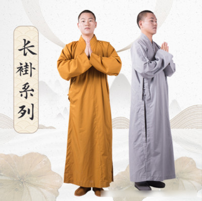 Unisex Cotton Buddhist Monk Long Robe Shaolin Kung fu Uniform Meditation Dress