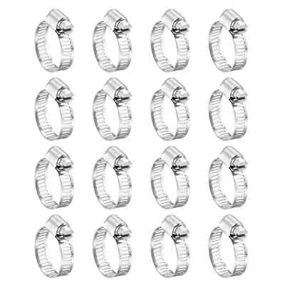 16 Pcs Hose Clamps, Stainless Steel SS201 5/8''- 1'' (16-25mm) Pipe Screw Clamp