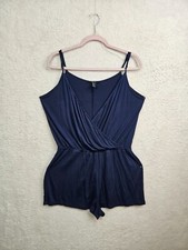 Forever 21 Women Rompers Large Blue Rayon Blend Sleeveless V Neck Casual Fit
