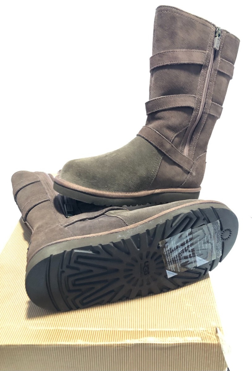 UGG Maddi Chocolate Brown Kids Girls Buckle Suede Shearling Boots