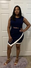 Women's Navy/White Plus Size Asymmetrical Dress, SZ 3X