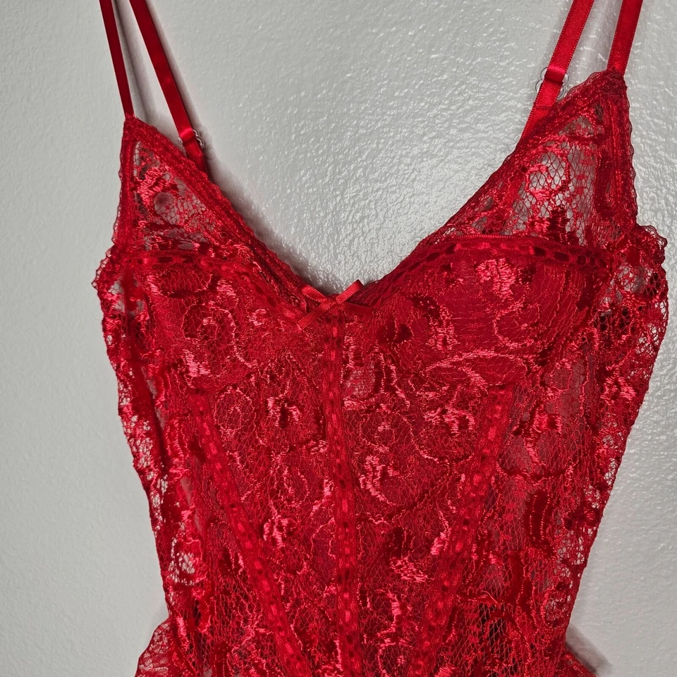 VTG Escante S Sheer Lace Bodysuit Ruffle Garter Lingerie Fairy Grunge Coquette - Image 2 of 4