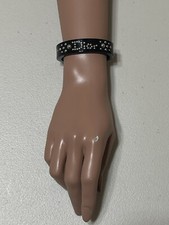 Vtg Christian Dior by John Galliano Black Studded Lucite Logo Cuff Bracelet