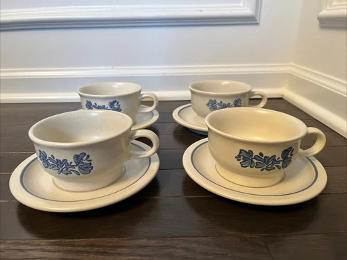 LOT of FOUR (4) - Pfaltzgraff Yorktowne Stoneware Tea Cups and Saucers