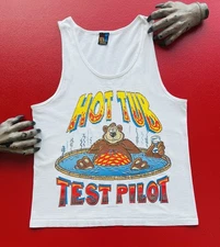 Vintage Hot Tub Test Pilot Bear Tank Top Sz L Sun Sportswear Vtg Muscle Shirt