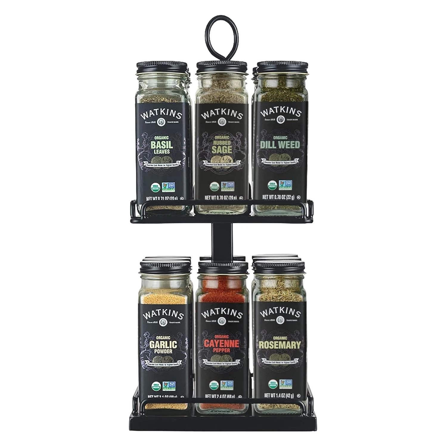 Countertop Two Tier Rotating Spice Rack, Includes 16 Organic Spices (16608)