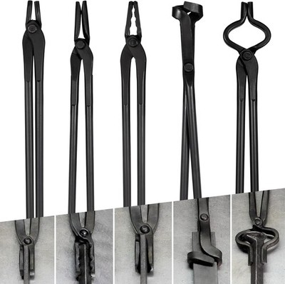 Knife Making Tongs Blacksmith Tongs Tools Set Forging Tongs Tool Kit 5 PCS Black