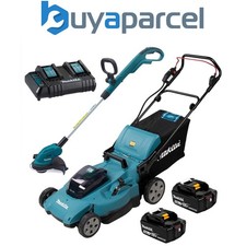 Makita Twin 18V / 36V 530mm Push Lawn Mower X2 5AH + DUR181Z 18v Line Strimmer