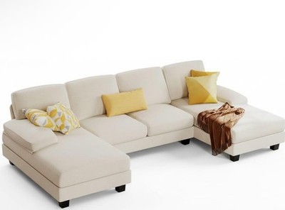 Furmax Sectional Couches for Living Room, U-Shaped Sofa Couch with Linen Fabric