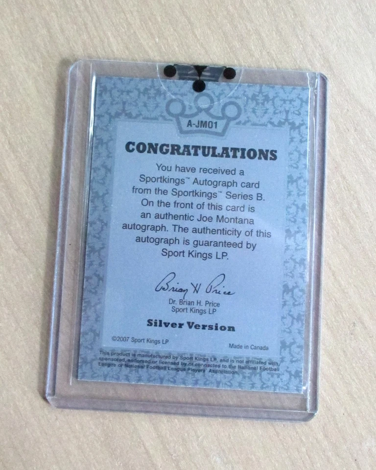 2009 Sportkings series C Joe Montana Silver autograph auto A-JM01 - Image 2 of 2