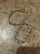 Lot of 2 Stretchy Elastic Silver, Yellow, and Sparkly Stone Bracelets 