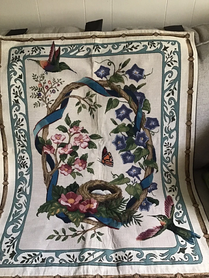 "Tapiz Floral Colibrí Mariposa Nido Colgante de Pared 36"" X 26""" Foto 2 de 4