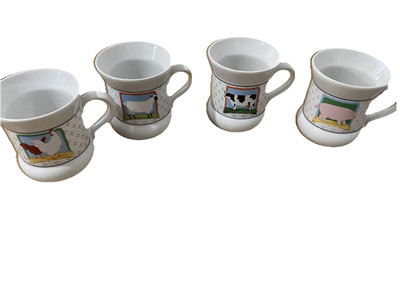 Vintage Pelzman Farm Coffee Cups Mugs Vandor Country Farm Animals 4 Mugs