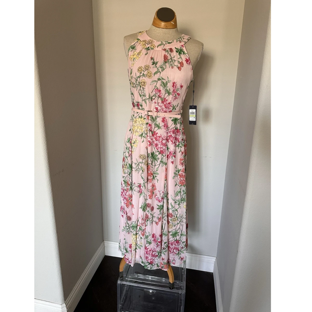 tommy hilfiger belted halter midi dress NWT Tommy Hilfiger Belted Blue Paisley Halter Neck Chiffon Midi Dress Size  10