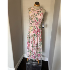 Tommy Hilfiger Pink Floral Chiffon Halter Belted Midi Dress Sleeveless 4 NWT