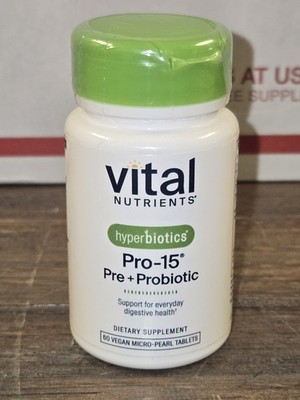New! Hyperbiotics Pro-15 Pre + Probiotic, 60 Vegan Micro-Pearls Expires 07/2027