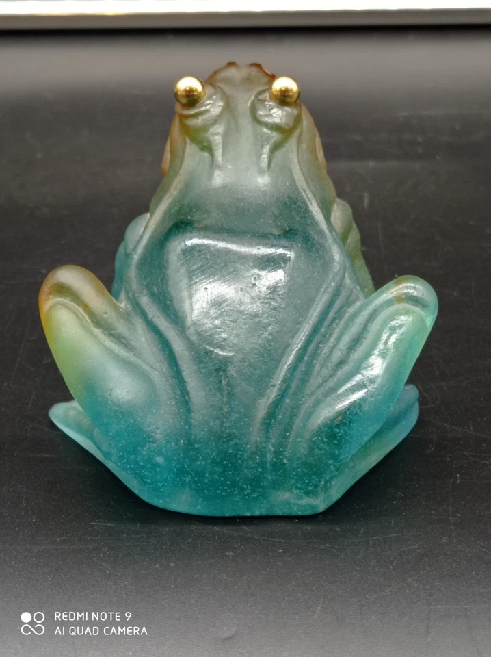 Magnifique Grenouille Reinette aux yeux dorés pâte de verre DAUM FRANCE signée . - Photo 3/4