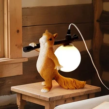Cute Table Lamp, Squirrel Shape Animal Lamp for Bedroom, Resin Unique Table L...