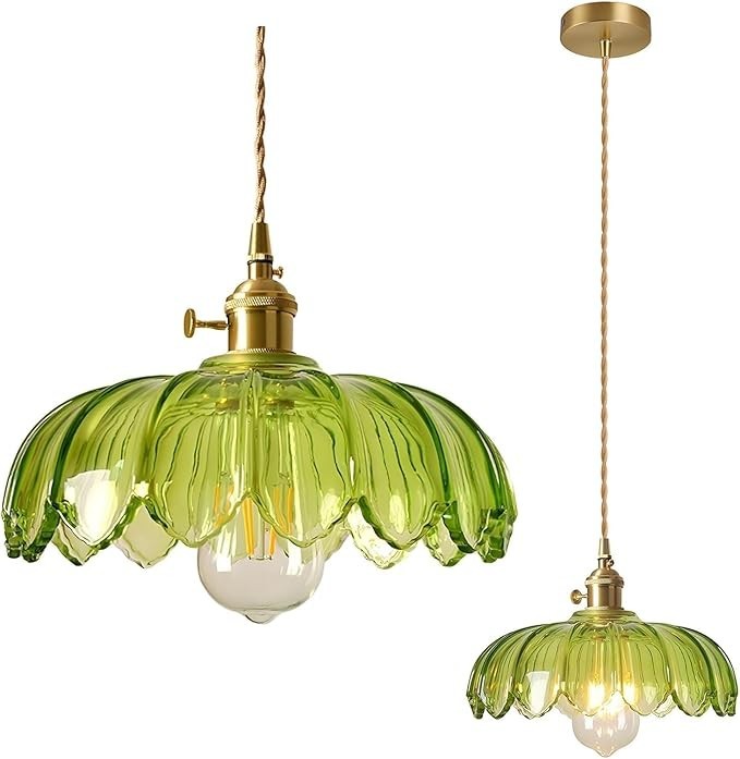 Lámpara colgante industrial vintage de 25 cm colgante de vidrio con pantalla de lámpara de loto