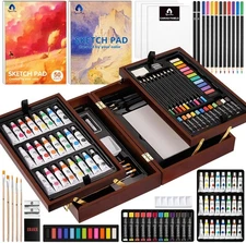 VigorFun Art Supplies, Deluxe Wooden Set Crafts 85 Piece Set, Brown 