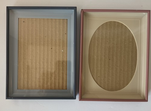 Lot Of 2 Vtg MCM Metal SHADOWBOX Picture Photo Frame Plastic Mat PINK & BLUE 5x7 - Picture 2 of 15
