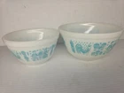 Pyrex Butter Print Amish 402 & 401 Nesting Mixing Bowls Turquoise vintage USA