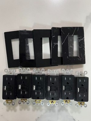 6PACK 15AMP GFCI Outlet with Type A & Type C USB Charging Ports ETL Listed Black