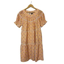 Ann Taylor Floral Puff Sleeve Dress Orange Yellow White women’s size M