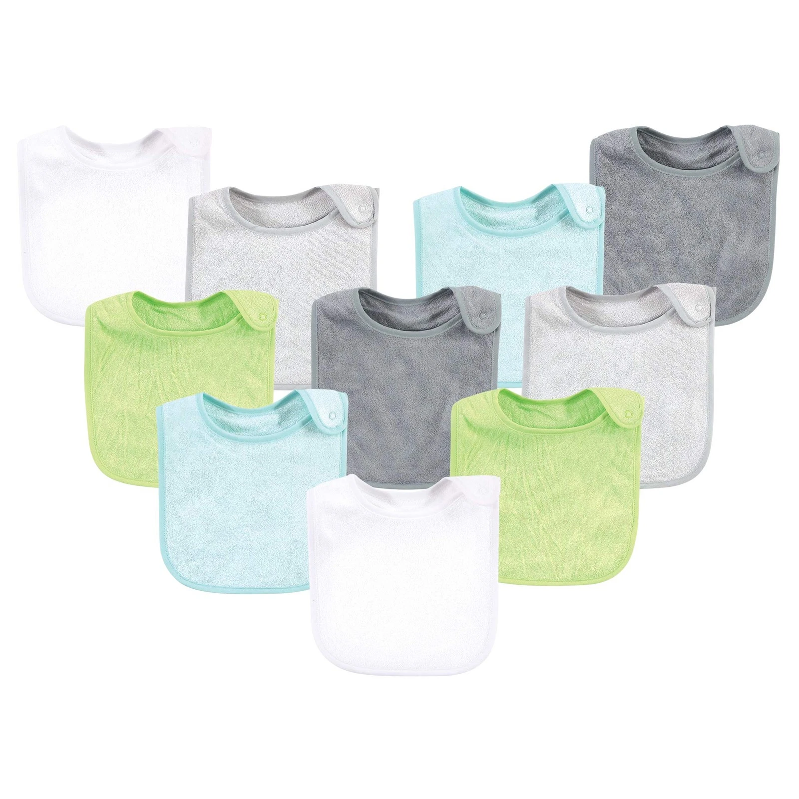 Hudson Baby Unisex Bamboo Terry Bibs, Gray Mint Lime, One Size