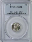 1941 D Mercury Silver Dime PCGS Graded MS66 FB Full Bands GEM Uncirculated