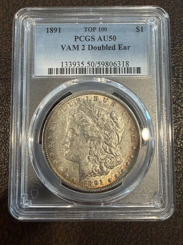 1891 Morgan Silver Dollar $1 PCGS AU50 ~ VAM-2 Doubled Ear Top 100~ NR Auction!