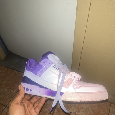 Louis Vuitton Men's Low Top Lace-Up Colorblock Sneakers White Pink Purple