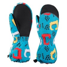 Kids Mittens - Waterproof Warm Winter Gloves for M- 5-7 Years Green Dinosaur