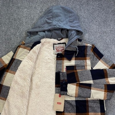 Levi's Sherpa Lined Flannel Hooded Shacket Adult Large Beige