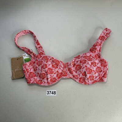 Berlook Medium Red Rose Textured Underwire Bikini Top New