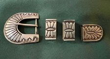 STERLING PRE OWNED UNUSED NATIVE AMERICAN NAVAJO 4 PIECE BELT BUCKLE SET