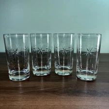 Vintage Set 4 Susquehanna Etched 6-Point Star Juice Or Drinking Glasses