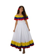 Colombia Traditional Cumbia Dress with Wide Skirt and Fancy Ribbon